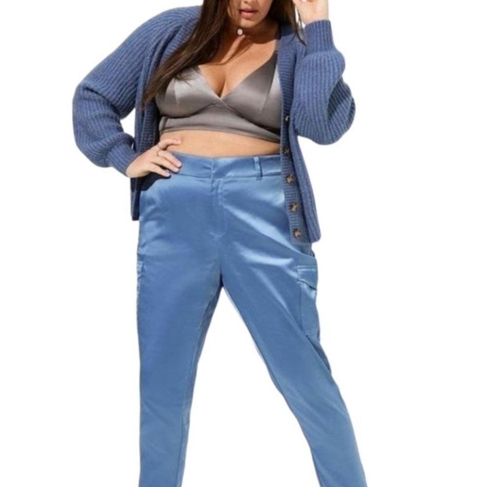 Torrid Blue Satin Trousers with Relaxed Fit